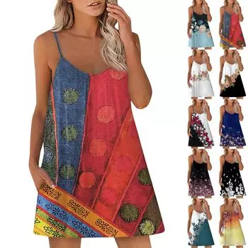 Женское повседневное платье Летнее платье Платье-комбинация Платье с рюшами на каждый день Мода на выход Мода Базовый ремень без рукавов Свободный крой L чёрный