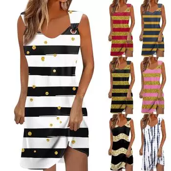 Женское повседневное платье Летнее платье Платье-комбинация Платье с рюшами на каждый день Мода на выход Мода Базовый ремень без рукавов Свободный крой L чёрный