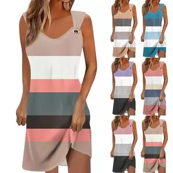 Женское повседневное платье Летнее платье Платье-комбинация Платье с рюшами на каждый день Мода на выход Мода Базовый ремень без рукавов Свободный крой M