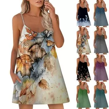 Женское повседневное платье Летнее платье Платье-комбинация Платье с рюшами на каждый день Мода на выход Мода Базовый ремень без рукавов Свободный крой L чёрный