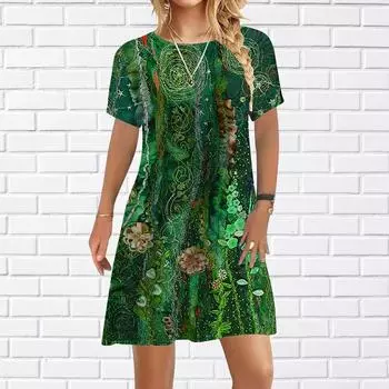 Женское повседневное платье, летние платья с фиолетовым цветком и морским принтом для женщин, платье с коротким рукавом и круглым вырезом, большие размеры XS фиолетовый