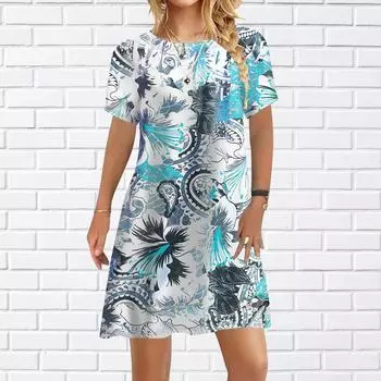 Женское повседневное платье Летние платья с принтом красных лилий для женщин Платье с коротким рукавом с круглым вырезом плюс размер XS красный