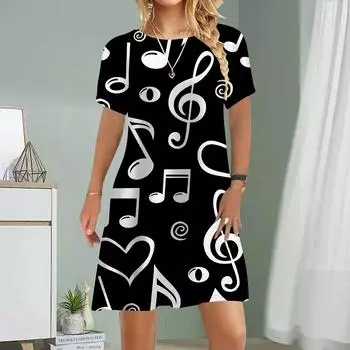 Женское повседневное платье Летние платья с принтом для женщин с круглым вырезом и коротким рукавом Платье больших размеров XS белый