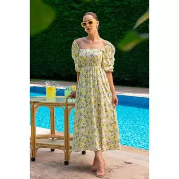 Женское повседневное платье макси с цветочным принтом и рукавами-фонариками из крепа, верхняя туника, праздничная одежда VF-506 S-36