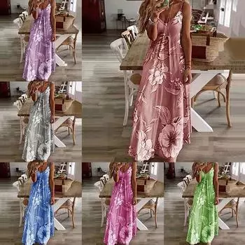Женское повседневное платье макси с V-образным вырезом, бохо, сарафан с открытыми плечами, летние длинные платья, пляжное облегающее элегантное платье без рукавов S розовый