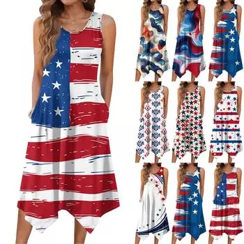 Женское повседневное платье на лето, платье-майка, свободное пляжное платье с карманами, расклешенный миди-сарафан S