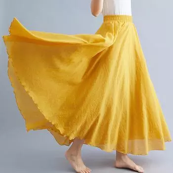 Женское повседневное платье, однотонная длинная юбка, струящаяся длинная свободная юбка на талии 85 жёлтый