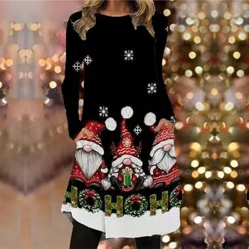 Женское повседневное платье, осенне-рождественское платье с принтом лося, женское платье с круглым вырезом и короткими рукавами, большие размеры XS чёрный