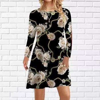 Женское повседневное платье, осеннее белое платье с принтом семян дыни для женщин, платье с коротким рукавом и круглым вырезом, большие размеры XS чёрный