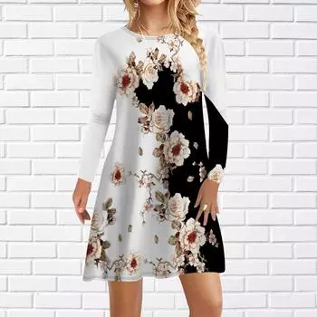 Женское повседневное платье, осеннее красное платье с принтом пиона для женщин, платье с коротким рукавом и круглым вырезом, большие размеры XS красный