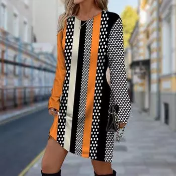 Женское повседневное платье, осеннее платье с принтом в полоску, женское платье с круглым вырезом и коротким рукавом, размер плюс XS розовый