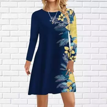 Женское повседневное платье, осенние бежевые платья с цветочным принтом для женщин, платье с коротким рукавом и круглым вырезом, большие размеры XS жёлтый