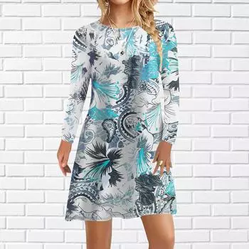 Женское повседневное платье Осенние платья с принтом красных лилий для женщин Платье с коротким рукавом и круглым вырезом размера плюс XS красный