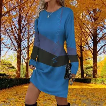 Женское повседневное платье Осенние платья с принтом для женщин Платье с коротким рукавом и круглым вырезом Плюс Размер XS красный