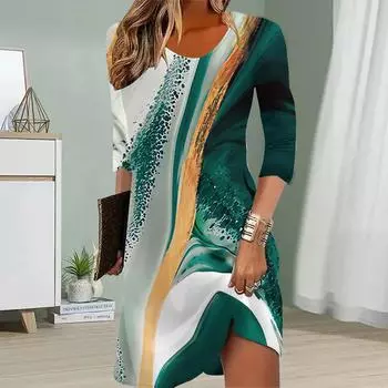 Женское повседневное платье Осенние платья с принтом Jade River для женщин с круглым вырезом и короткими рукавами Платье размера плюс XS жёлтый