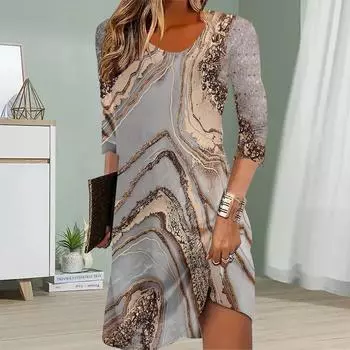 Женское повседневное платье Осенние платья с принтом размазывания для женщин с круглым вырезом и коротким рукавом Платье размера плюс XS зелёный