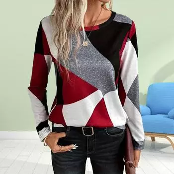 Женское повседневное платье Осенние платья с принтом для женщин Платье с коротким рукавом и круглым вырезом Плюс Размер XS красный