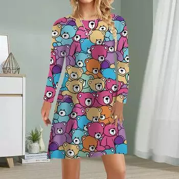 Женское повседневное платье Осенние платья с принтом панды для женщин с круглым вырезом и коротким рукавом Платье больших размеров XS чёрный