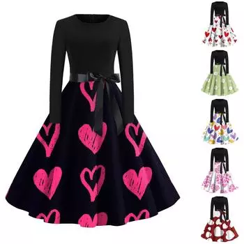 Женское повседневное платье-пуловер с круглым вырезом и длинными рукавами на День святого Валентина L чёрный