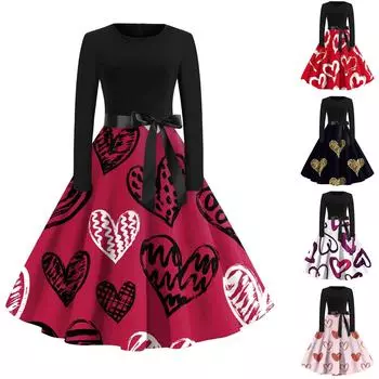 Женское повседневное платье-пуловер с круглым вырезом и длинными рукавами на День святого Валентина L чёрный