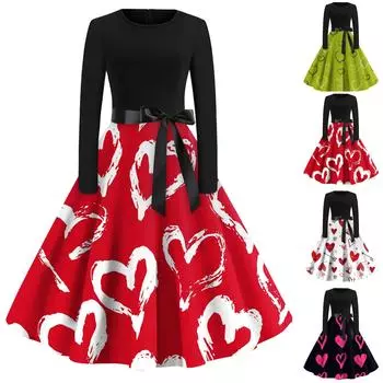 Женское повседневное платье-пуловер с круглым вырезом и длинными рукавами на День святого Валентина L чёрный