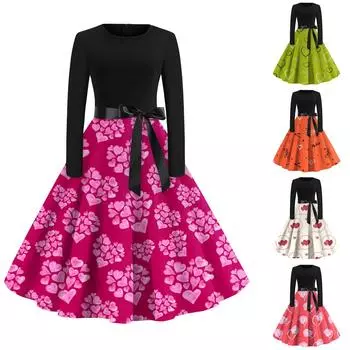 Женское повседневное платье-пуловер с круглым вырезом и длинными рукавами на День святого Валентина L зелёный