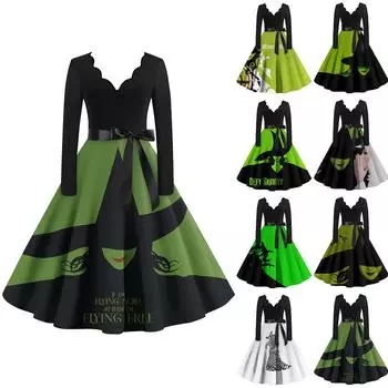 Женское повседневное платье-пуловер с V-образным вырезом и высокой талией, длинными рукавами L