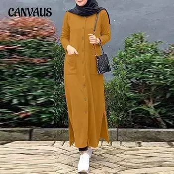 Женское повседневное платье-рубашка больших размеров с длинным рукавом, модное платье-жилет, свободные платья на пуговицах S чёрный