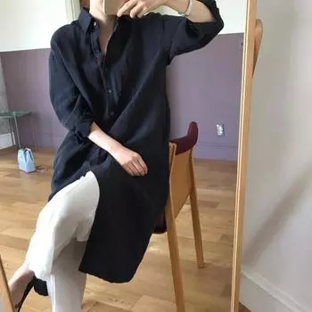 Женское повседневное платье-рубашка с отложным воротником и длинными рукавами S белый