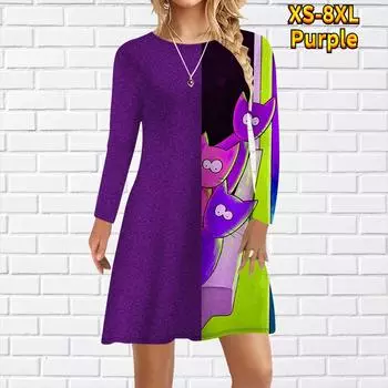 Женское повседневное платье с абстрактным принтом кошки Платья для женщин с круглым вырезом и коротким рукавом Платье больших размеров XS красный