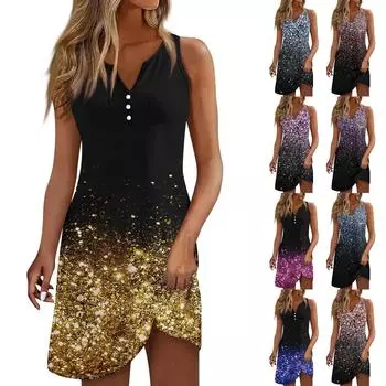 Женское повседневное платье с цветочным принтом на пуговицах, V-образный вырез, активная мода, уличная одежда, без рукавов, свободный крой, лето XXXL