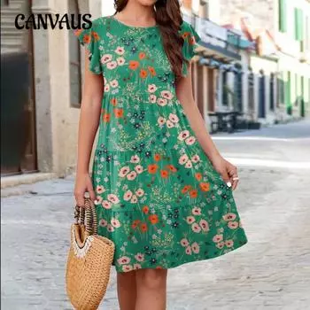 Женское повседневное платье с цветочным принтом и трикотажным принтом больших размеров S изумрудный