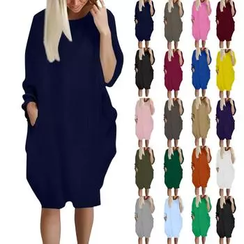 Женское повседневное платье с длинным рукавом и мешковатыми карманами больших размеров с длинным рукавом L армия зеленый