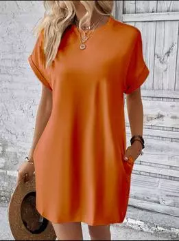 Женское повседневное платье с двойными рукавами и карманами