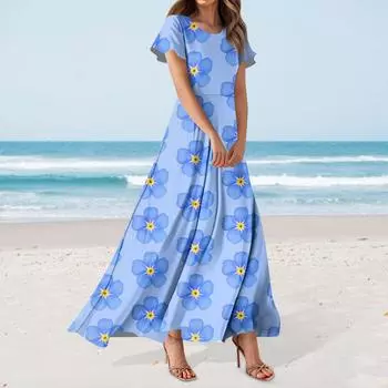 Женское повседневное платье с гавайским принтом, круглым вырезом, короткими рукавами и высокой талией S