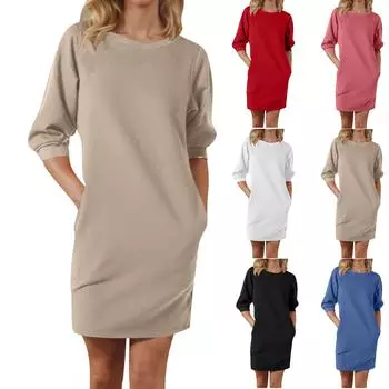 Женское повседневное платье с капюшоном и круглым вырезом, средней длины, рукавами-семью точками, запахом на бедрах M хаки
