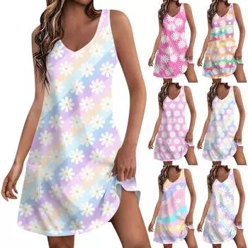 Женское повседневное платье с карманами. Летнее пляжное платье с v-образным вырезом. Свободные платья-майки. L