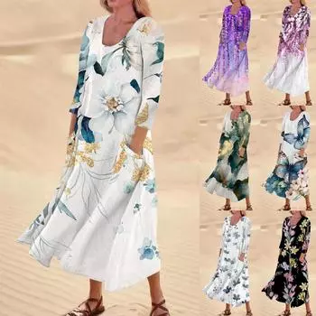 Женское повседневное платье с карманом и рукавами три четверти с цветочным принтом XXXXXL белый