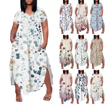 Женское повседневное платье с коротким рукавом и круглым вырезом больших размеров Temperament XXXXXL