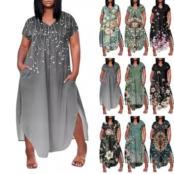 Женское повседневное платье с коротким рукавом и круглым вырезом больших размеров Temperament L