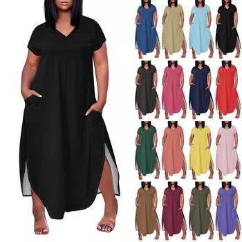 Женское повседневное платье с коротким рукавом и круглым вырезом, размер плюс, темперамент XXXL