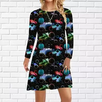Женское повседневное платье с красочным принтом звездного неба, платья для женщин с круглым вырезом и коротким рукавом, платье больших размеров XS зелёный