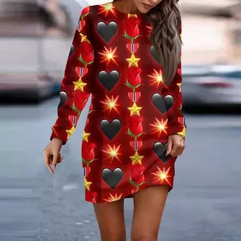 Женское повседневное платье с круглым вырезом и длинными рукавами на День святого Валентина для пар L чёрный