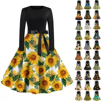 Женское повседневное платье с круглым вырезом и принтом на День Святого Валентина, пуловер с высокой талией и длинными рукавами L чёрный