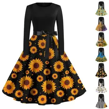 Женское повседневное платье с круглым вырезом и принтом на День Святого Валентина, пуловер с высокой талией и длинными рукавами L чёрный