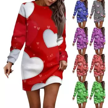 Женское повседневное платье с круглым вырезом и длинными рукавами на День святого Валентина для пар L синий