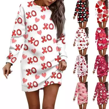 Женское повседневное платье с круглым вырезом и длинными рукавами на День святого Валентина для пар L чёрный