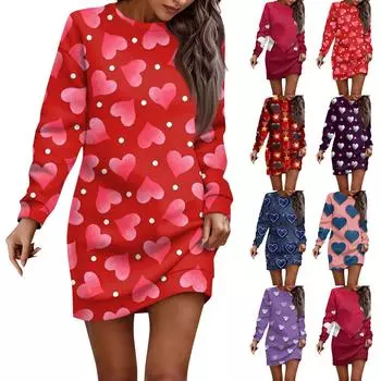 Женское повседневное платье с круглым вырезом и длинными рукавами на День святого Валентина для пар L чёрный