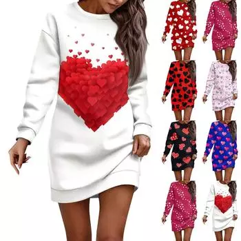 Женское повседневное платье с круглым вырезом и длинными рукавами на День святого Валентина для пар L чёрный