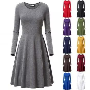 Женское повседневное платье с круглым вырезом, однотонное, с длинными рукавами, модное платье S белый